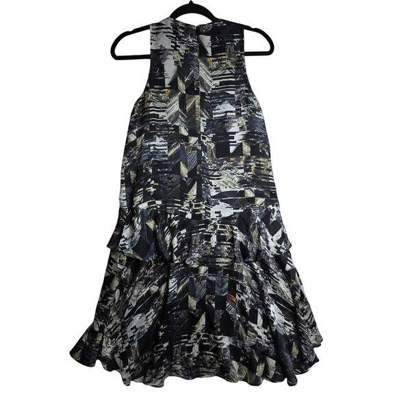 Club Monaco Sz0 100%Silk Geometric Shift SexyUnique Drop waist dress QuietLuxury - Picture 3 of 13